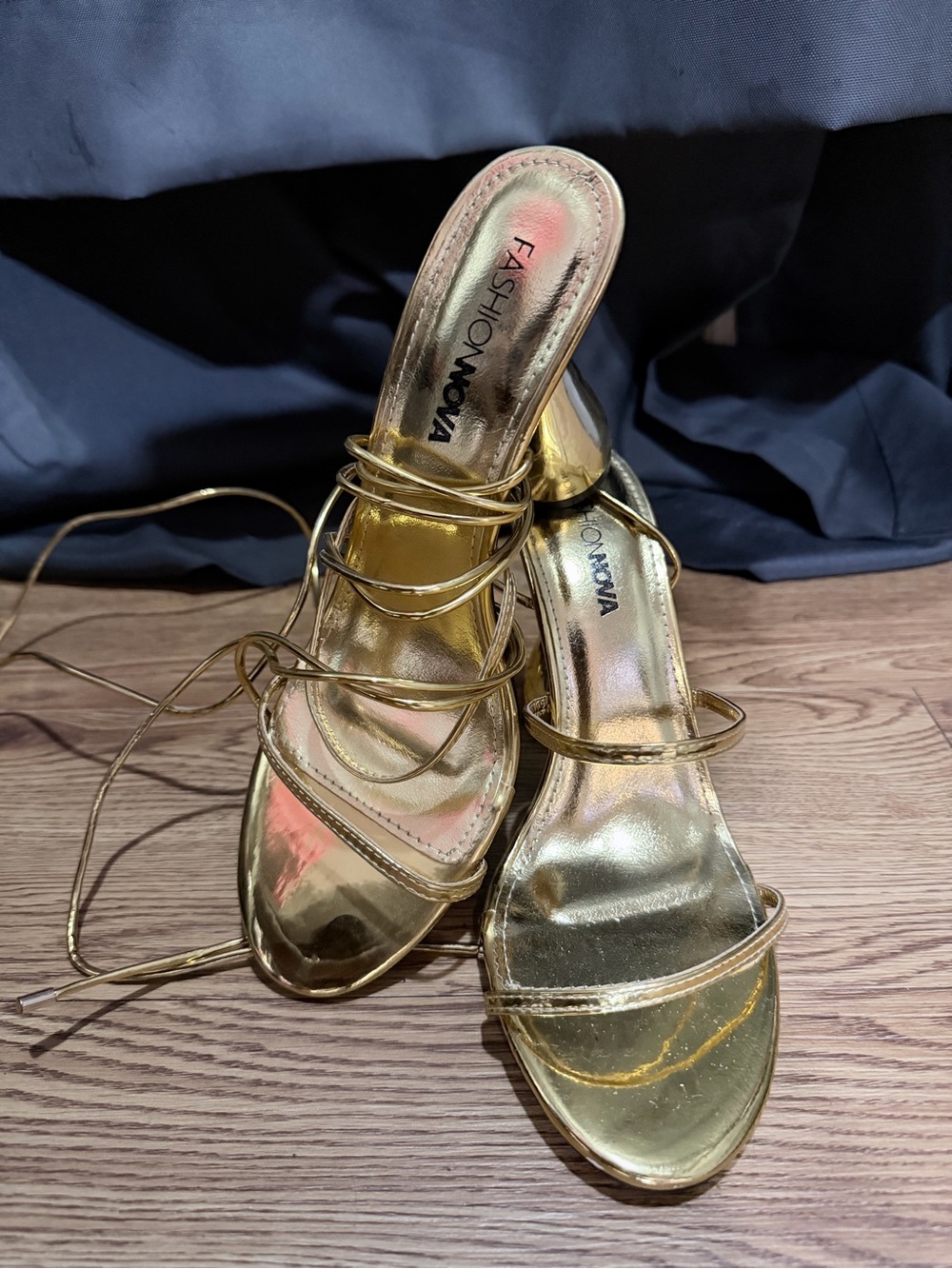 Fashion Nova Metallic Gold Lace-Up Heeled Sandals